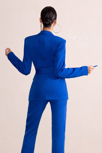 Lively Electric Blue Tailored Blazer With Belt Detail